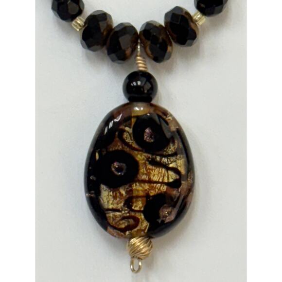 Vintage Brown Gold Art Glass Statement Necklace 16" #65106 - Picture 2 of 6